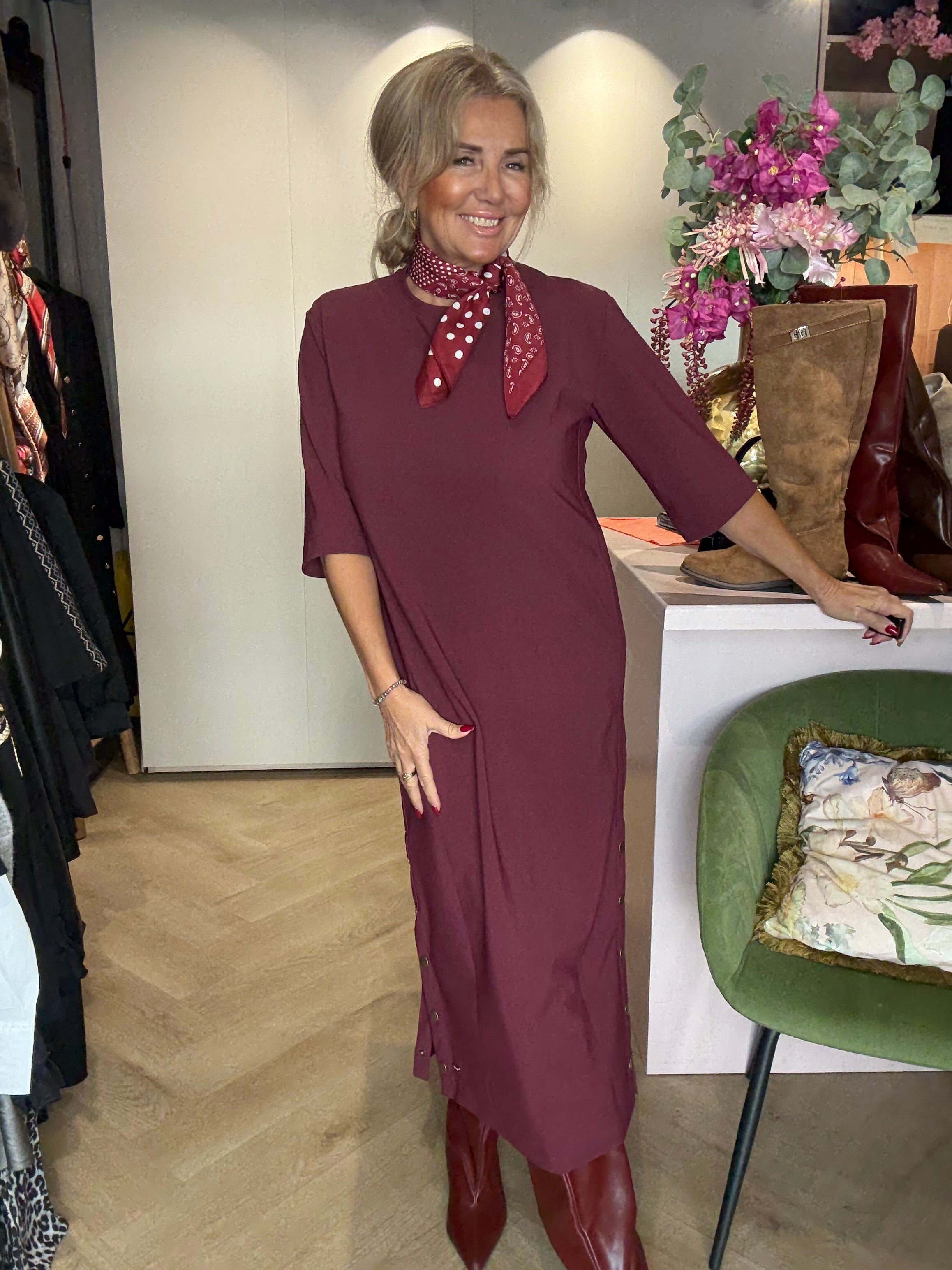 Mi Piace Bonded Travel Jurk Burgundy 202692